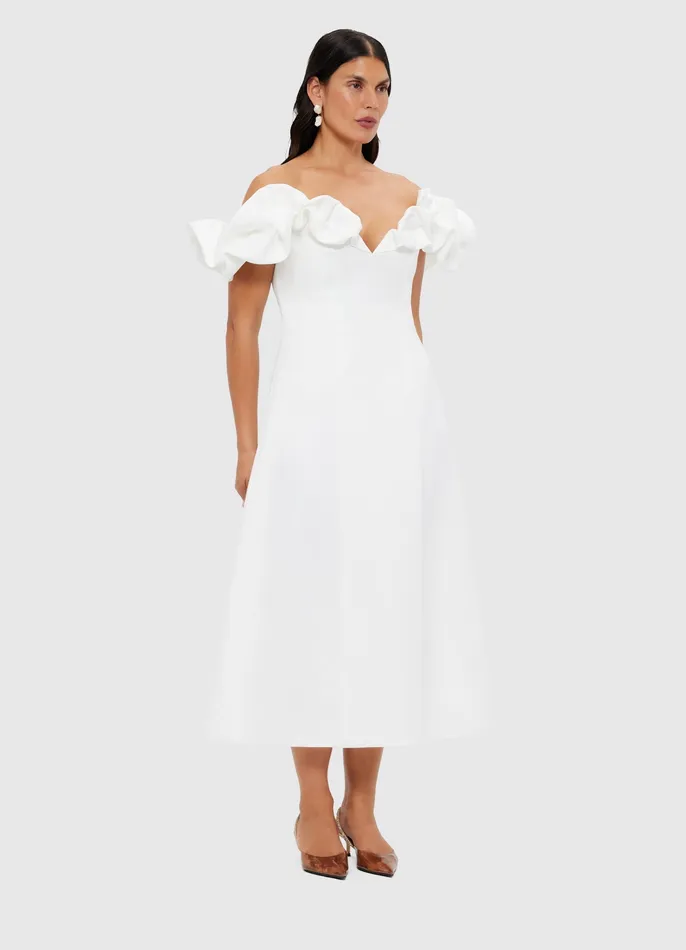 Annie Off Shoulder Frill Midi Dress 8211 Snow Dresses and Jumpsuits LEO LIN Women