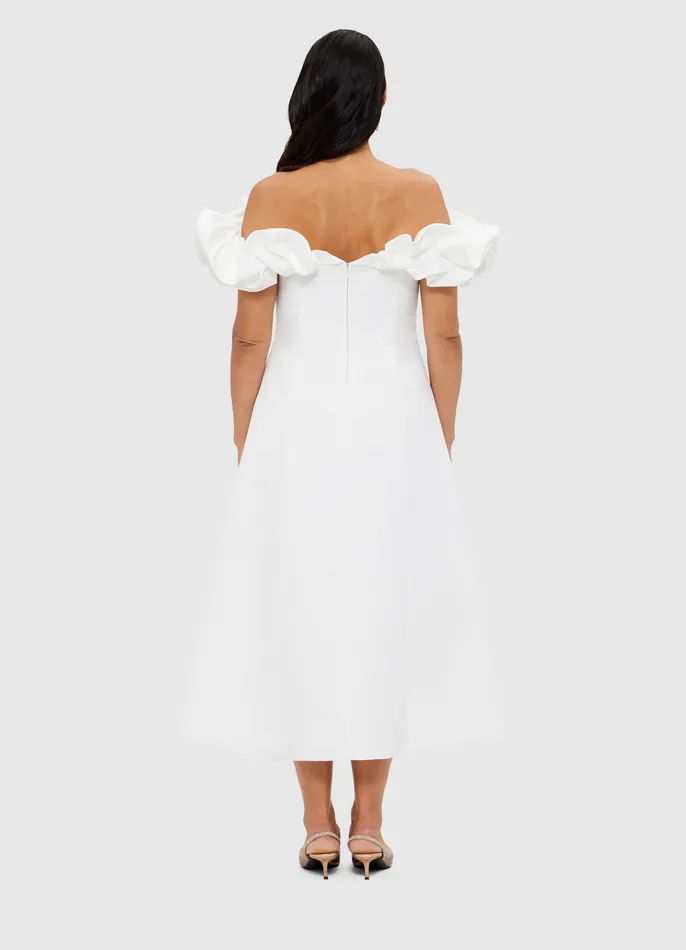 Annie Off Shoulder Frill Midi Dress 8211 Snow Dresses and Jumpsuits LEO LIN Women