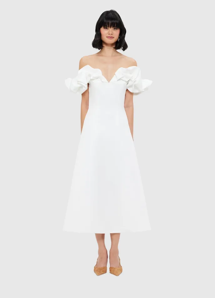 Annie Off Shoulder Frill Midi Dress 8211 Snow Dresses and Jumpsuits LEO LIN Women