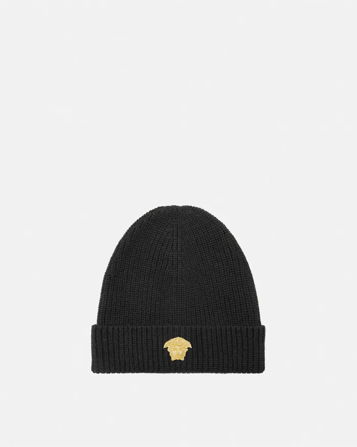Bags and Accessories Kids Versace Embroidered Medusa Knit Beanie Black