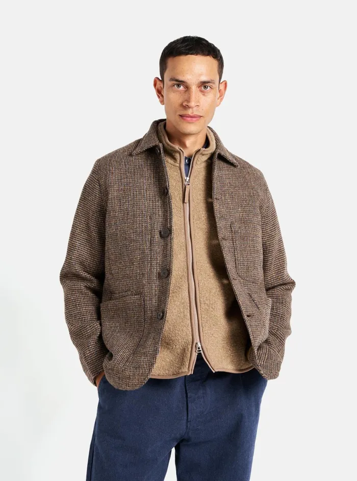 Bakers Jacket In Brown Harris Tweed Plaid Men Universal Works Coats and Outerwear Bakers Jacket In Brown Harris Tweed Plaid Men Universal Works Coats and Outerwear