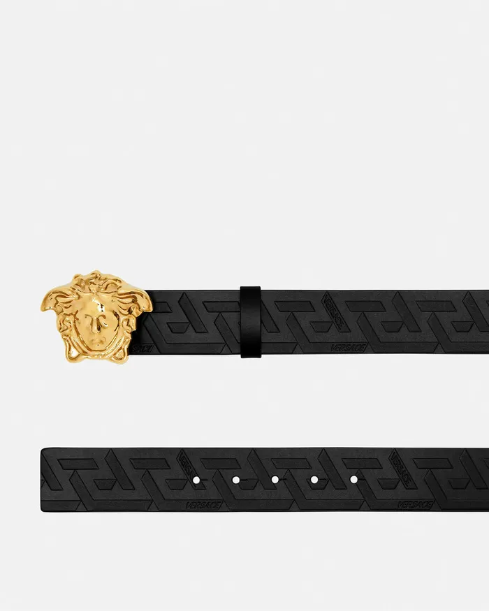 Belts Men Versace La Medusa Greca Leather Belt 4 Cm Blackgold