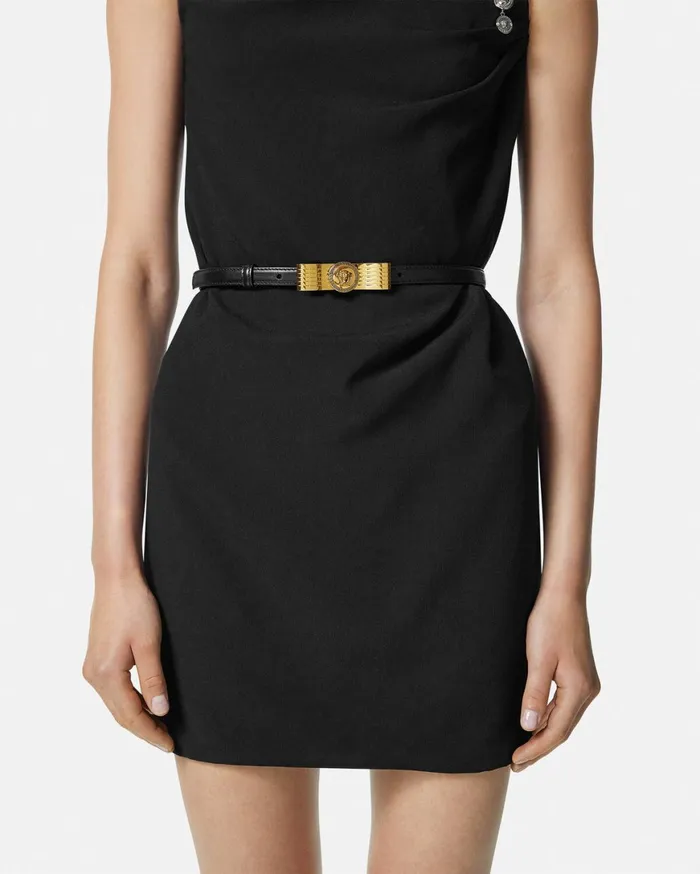 Belts Women Versace Gianni Ribbon Leather Belt 06034 Blackgold