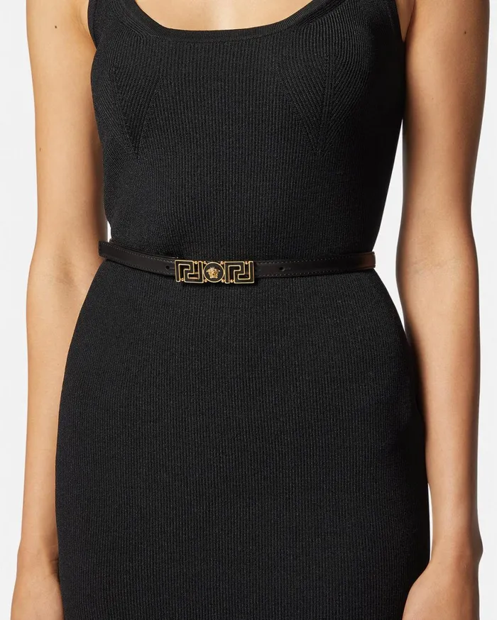 Belts Women Versace Greca Goddess Leather Belt 15 Cm Blackgold