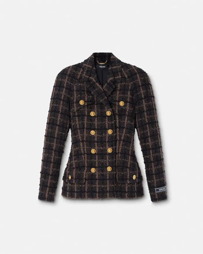 Blazer and Jackets Women Versace Boucl Tweed Fitted Raglan Blazer Brown