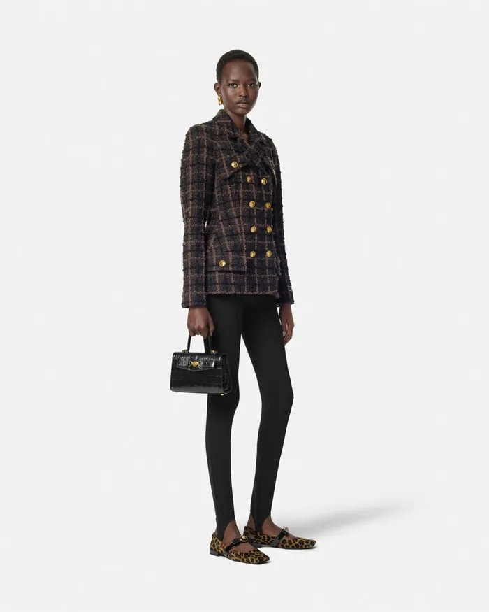 Blazer and Jackets Women Versace Boucl Tweed Fitted Raglan Blazer Brown