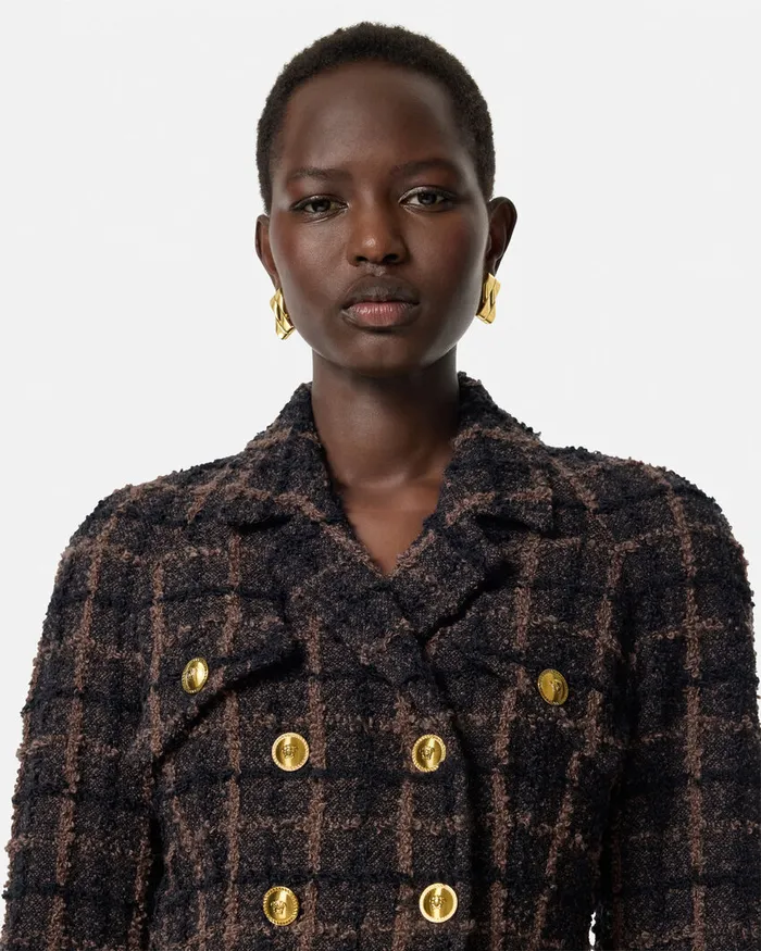 Blazer and Jackets Women Versace Boucl Tweed Fitted Raglan Blazer Brown