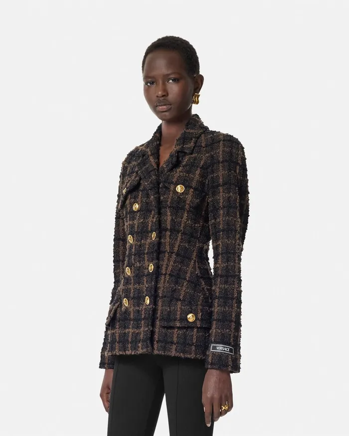 Blazer and Jackets Women Versace Boucl Tweed Fitted Raglan Blazer Brown