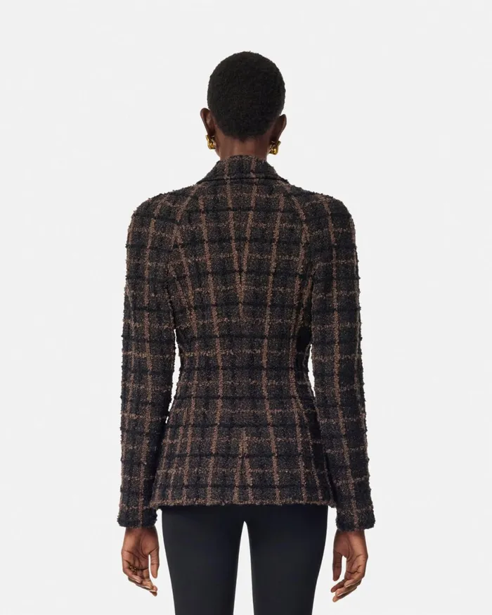 Blazer and Jackets Women Versace Boucl Tweed Fitted Raglan Blazer Brown