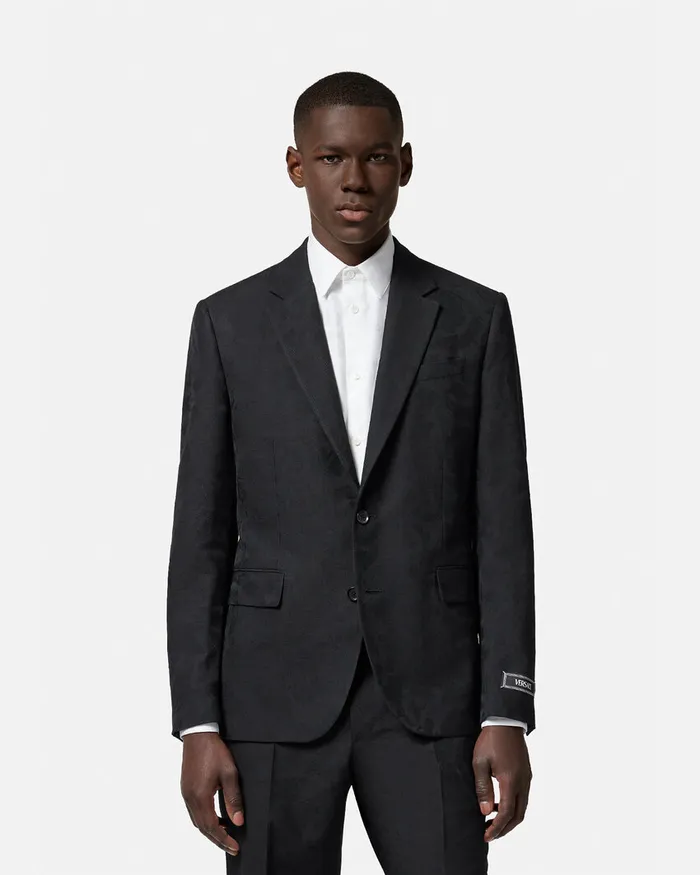 Blazers and Suits Men Versace Barocco Jacquard SingleBreasted Blazer Black