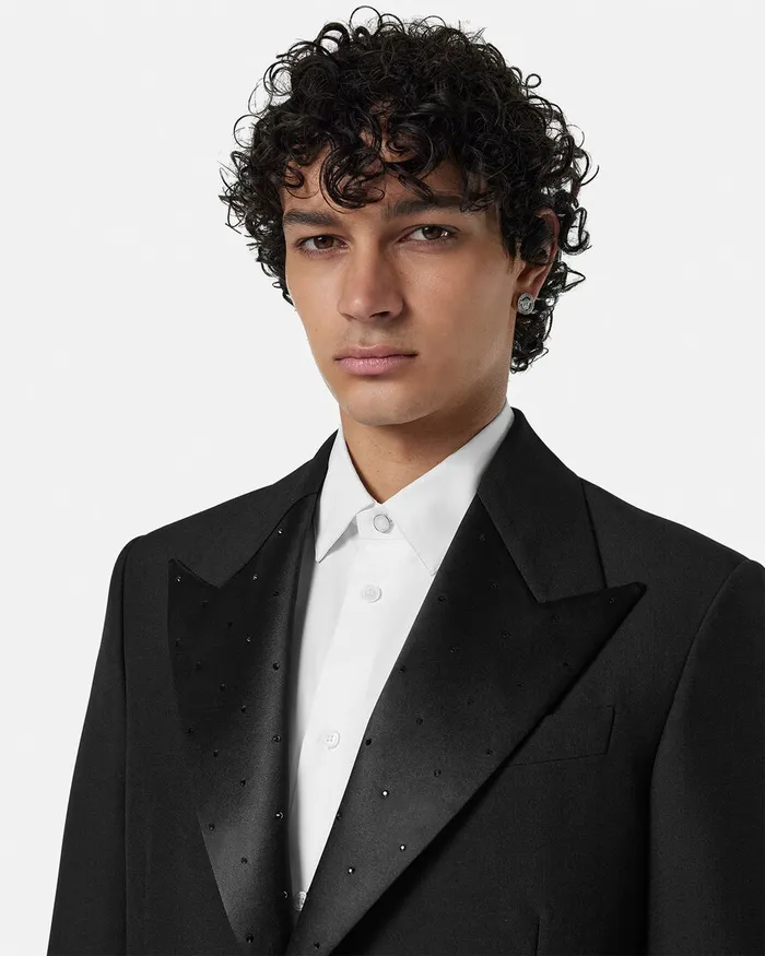 Blazers and Suits Men Versace Crystal MohairBlend SingleBreasted Blazer Black