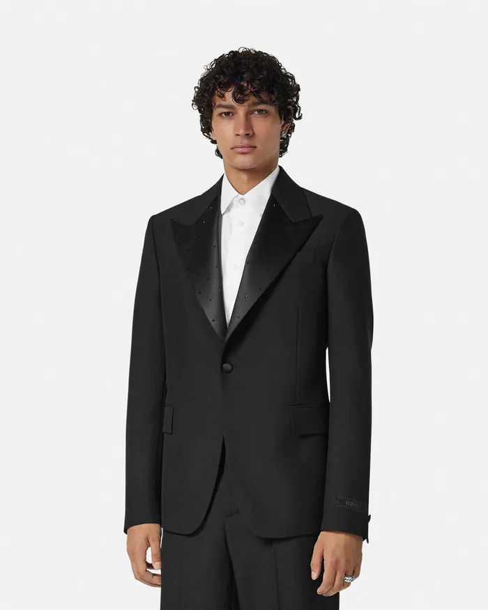 Blazers and Suits Men Versace Crystal MohairBlend SingleBreasted Blazer Black