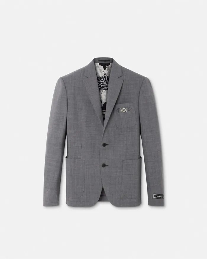 Blazers and Suits Men Versace Houndstooth Wool SingleBreasted Blazer Gray