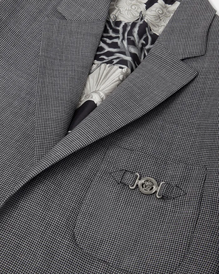 Blazers and Suits Men Versace Houndstooth Wool SingleBreasted Blazer Gray