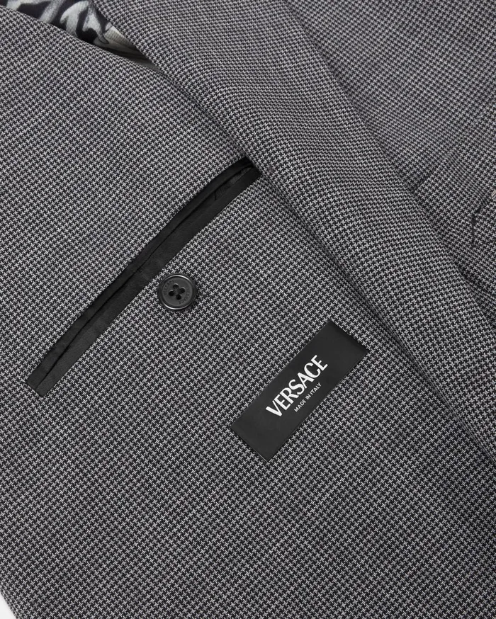 Blazers and Suits Men Versace Houndstooth Wool SingleBreasted Blazer Gray