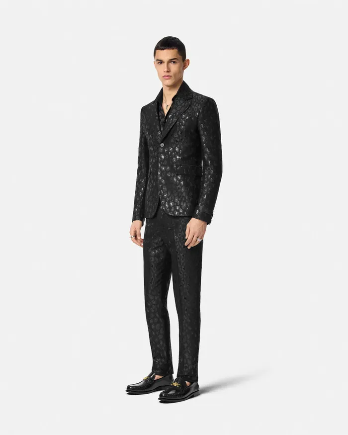 Blazers and Suits Men Versace Leopard Jacquard Formal Trousers Black