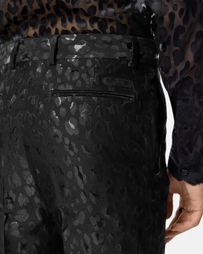 Blazers and Suits Men Versace Leopard Jacquard Formal Trousers Black