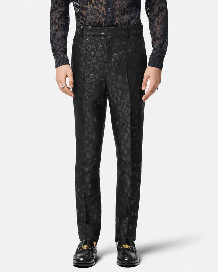 Blazers and Suits Men Versace Leopard Jacquard Formal Trousers Black