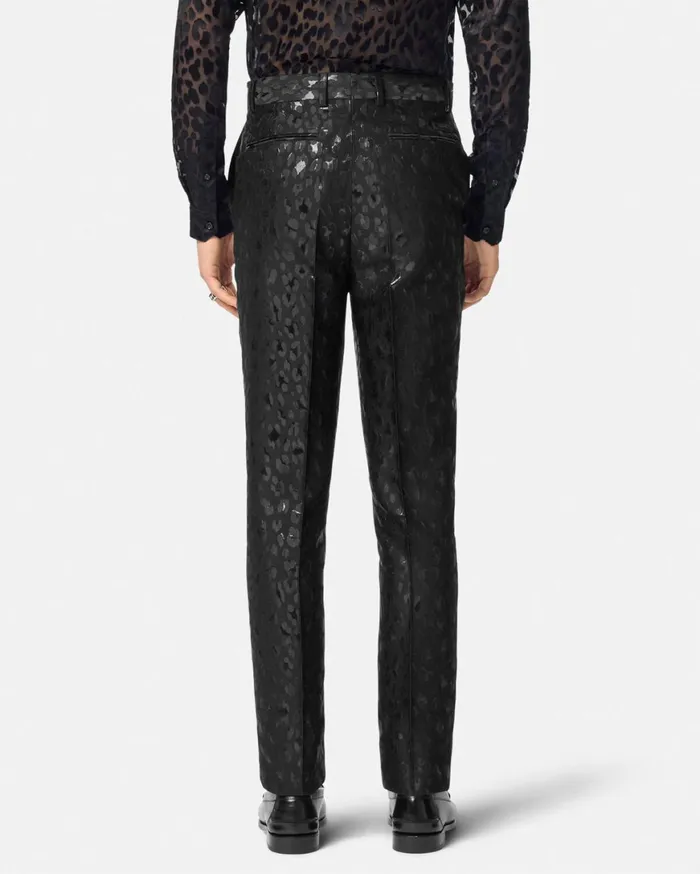 Blazers and Suits Men Versace Leopard Jacquard Formal Trousers Black