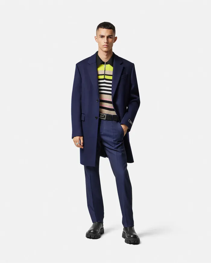 Blazers and Suits Men Versace Wool Formal Pants Blue