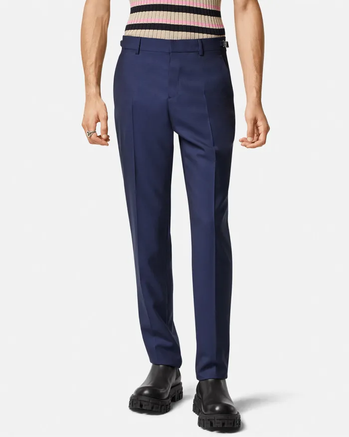 Blazers and Suits Men Versace Wool Formal Pants Blue