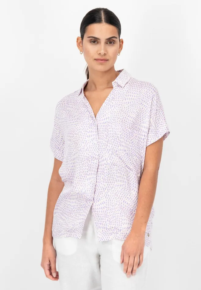 Blouses Women FYNCHHATTON Patterned Short sleeved Blouse Made Of Flowing Viscose Summer Lavenderfuchsia Pink Blouses Women FYNCHHATTON Patterned Short sleeved Blouse Made Of Flowing Viscose Summer Lavenderfuchsia Pink