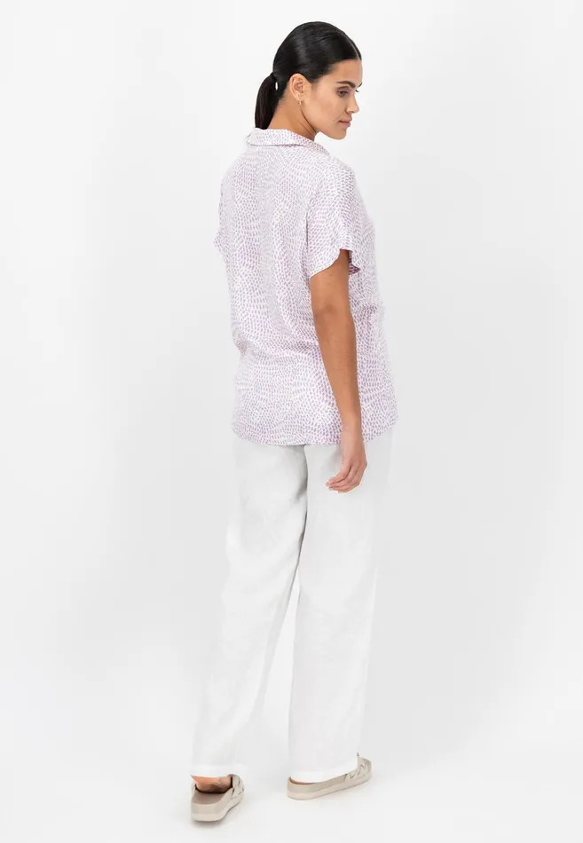 Blouses Women FYNCHHATTON Patterned Short sleeved Blouse Made Of Flowing Viscose Summer Lavenderfuchsia Pink