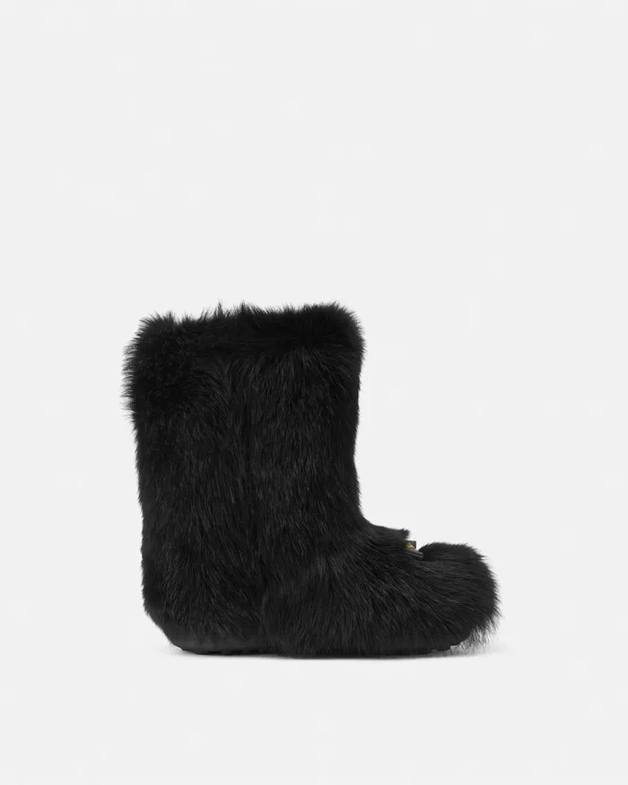 Boots Women Versace Gianni Ribbon Shearling Boots Blackgold