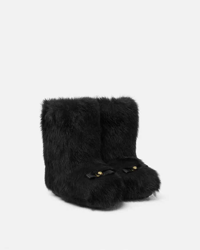 Boots Women Versace Gianni Ribbon Shearling Boots Blackgold