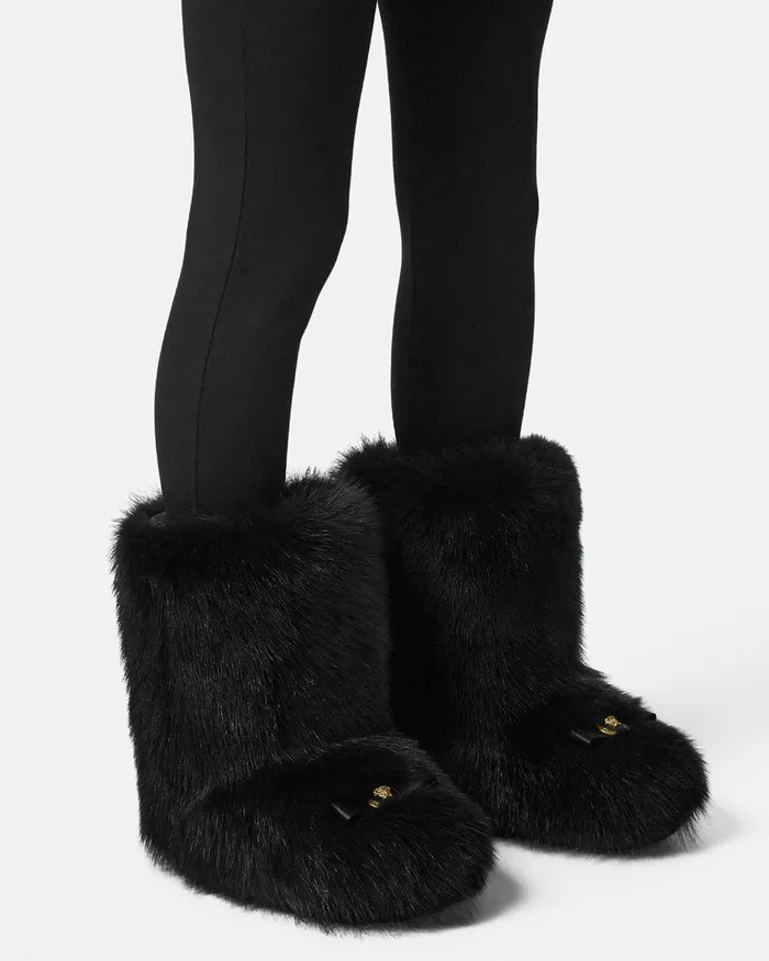 Boots Women Versace Gianni Ribbon Shearling Boots Blackgold