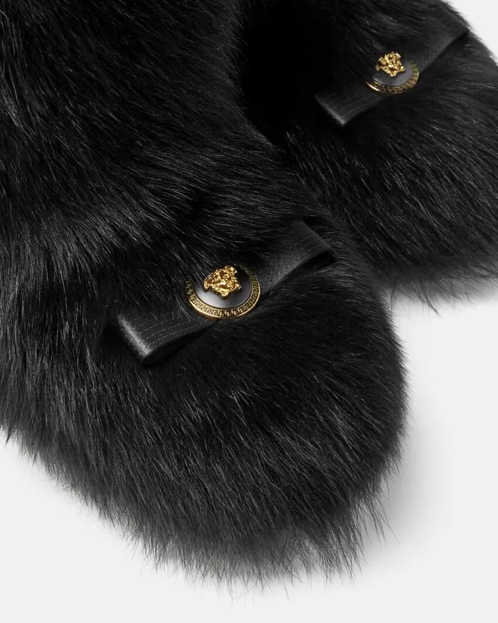 Boots Women Versace Gianni Ribbon Shearling Boots Blackgold