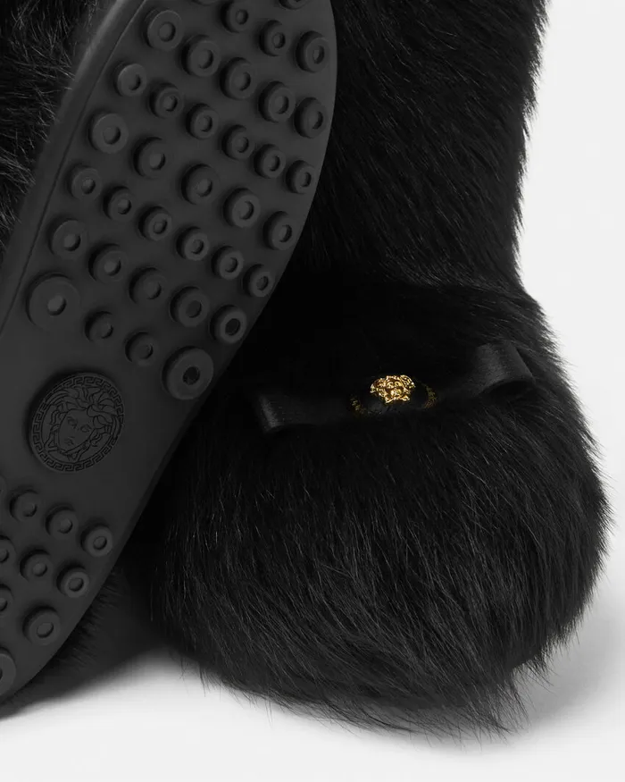 Boots Women Versace Gianni Ribbon Shearling Boots Blackgold