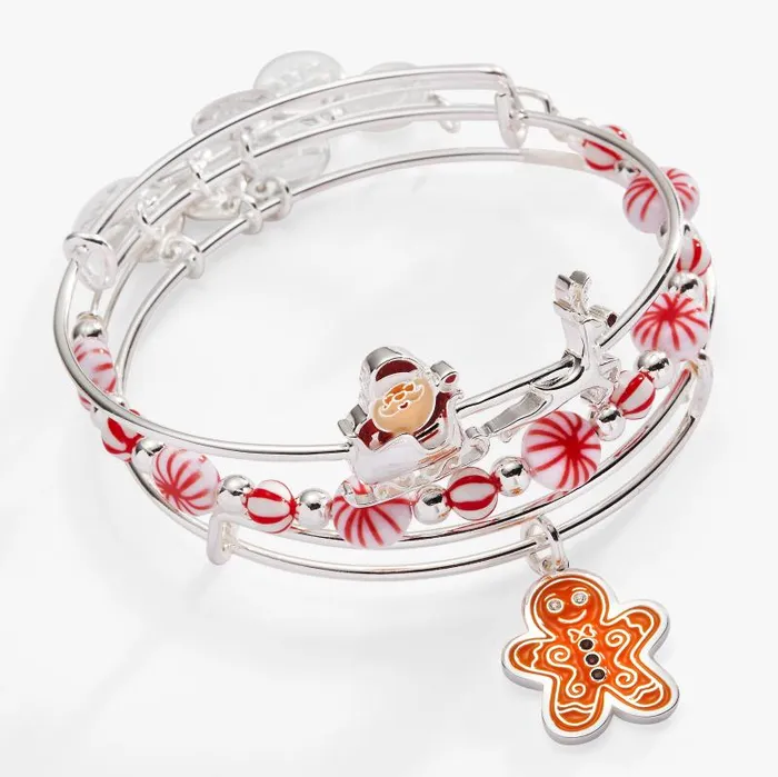 Bracelets Women Alex And Ani Christmas Bangles Set Of 3 Shiny Silver