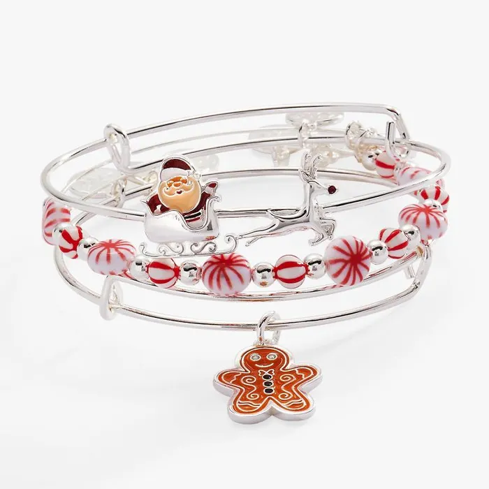 Bracelets Women Alex And Ani Christmas Bangles Set Of 3 Shiny Silver