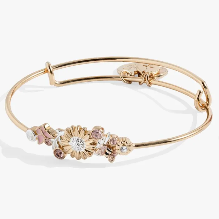 Bracelets Women Alex And Ani Floral Inline Bangle Two Tone