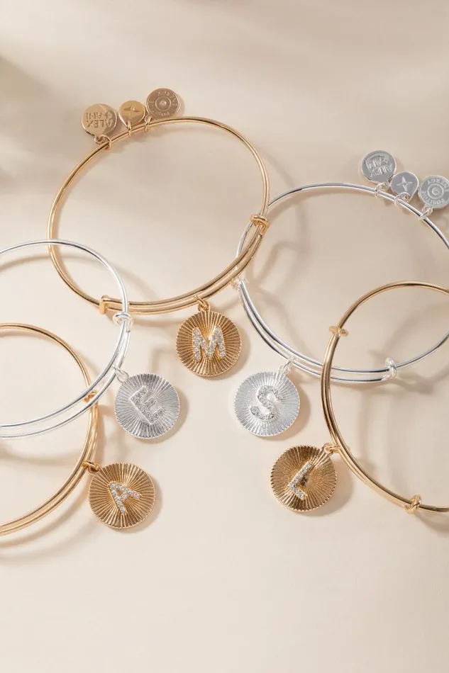Bracelets Women Alex And Ani Initial E Pave Starburst Texture Bangle Gold