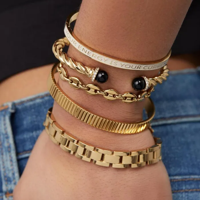 Bracelets Women Alex And Ani Your Energy Is Your Currency039 Hinge Bangle Stainless Steel Gold