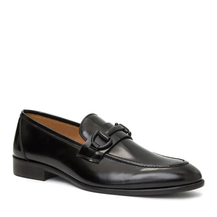 Bruno Magli Alessio Slip On Black Bit Loafer Black Leather Men Dress Shoes