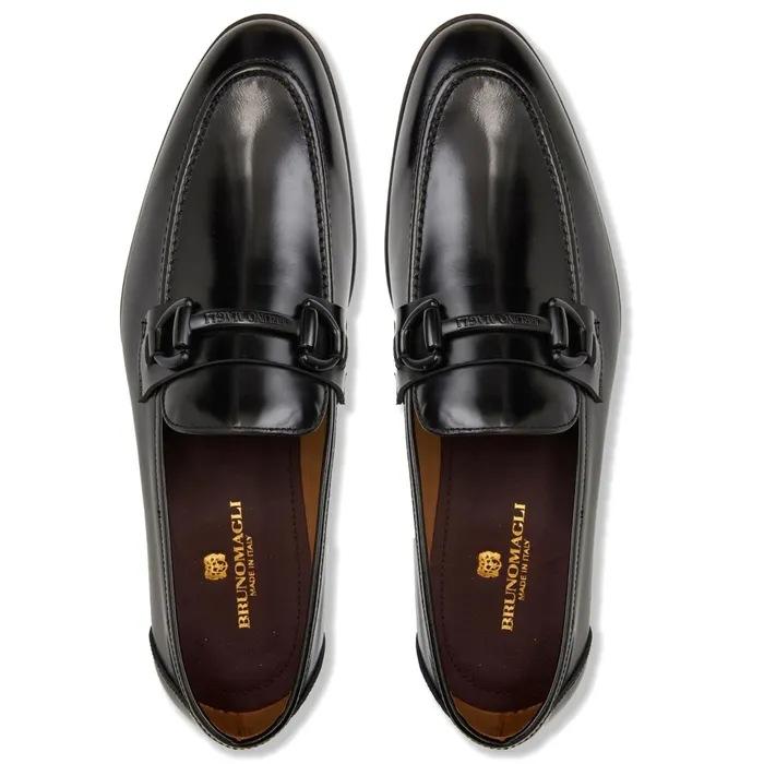 Bruno Magli Alessio Slip On Black Bit Loafer Black Leather Men Dress Shoes