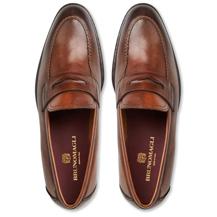 Bruno Magli Arden Braided Leather LoaferCognac Men Loafers and Slipons