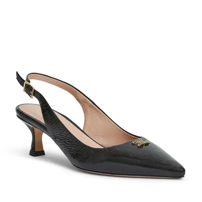 Bruno Magli FIONA Slingback Pump BLACK CRINKLE PATENT Women Evening