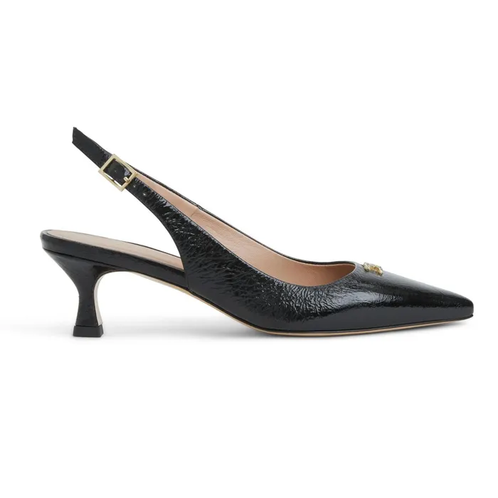 Bruno Magli FIONA Slingback Pump BLACK CRINKLE PATENT Women Evening