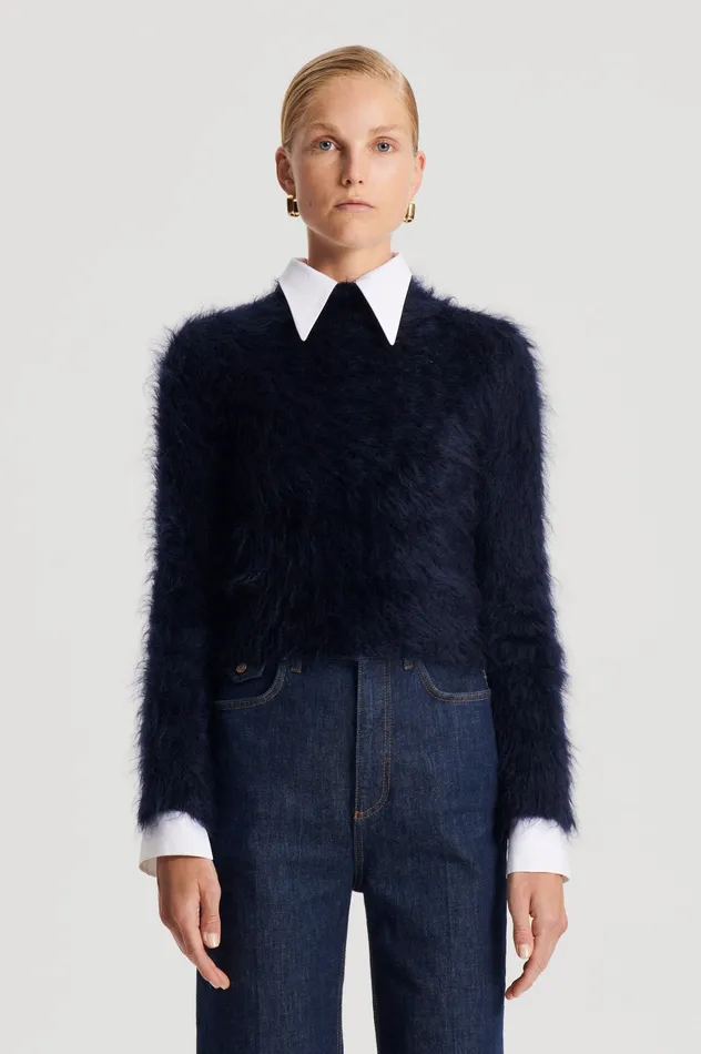 BRUSHED MOHAIR SLIM SWEATER NAVY Women Sweaters Scanlan Theodore BRUSHED MOHAIR SLIM SWEATER NAVY Women Sweaters Scanlan Theodore