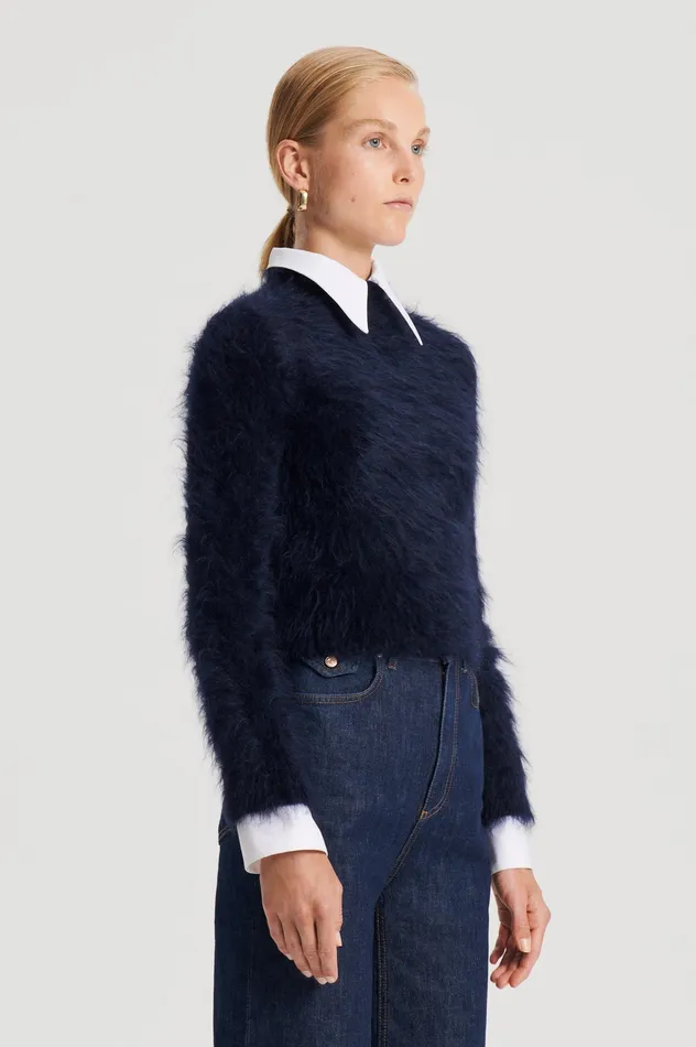 BRUSHED MOHAIR SLIM SWEATER NAVY Women Sweaters Scanlan Theodore BRUSHED MOHAIR SLIM SWEATER NAVY Women Sweaters Scanlan Theodore