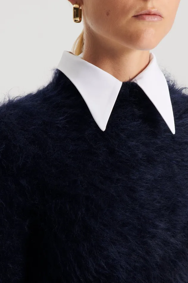 BRUSHED MOHAIR SLIM SWEATER NAVY Women Sweaters Scanlan Theodore BRUSHED MOHAIR SLIM SWEATER NAVY Women Sweaters Scanlan Theodore