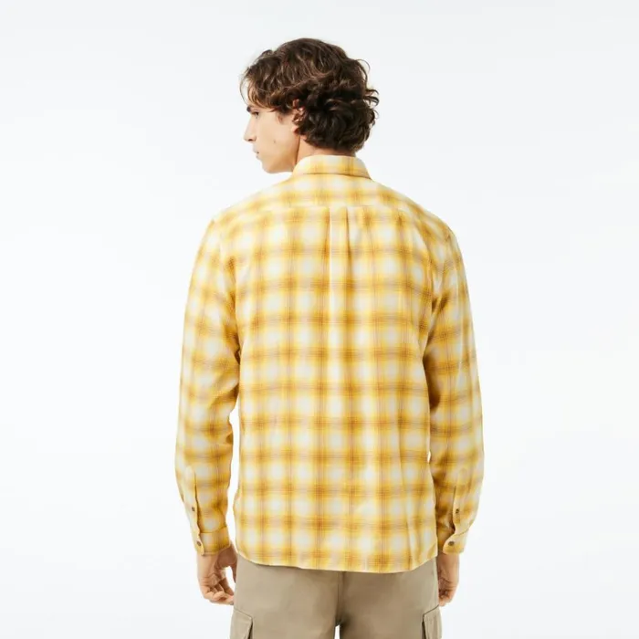 Button Down Shirts Men Lacoste Men039s Cotton And Wool Blend Checked Flannel Shirt Brown White Qiq