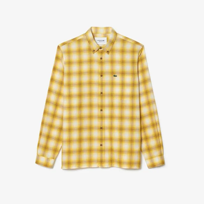 Button Down Shirts Men Lacoste Men039s Cotton And Wool Blend Checked Flannel Shirt Brown White Qiq