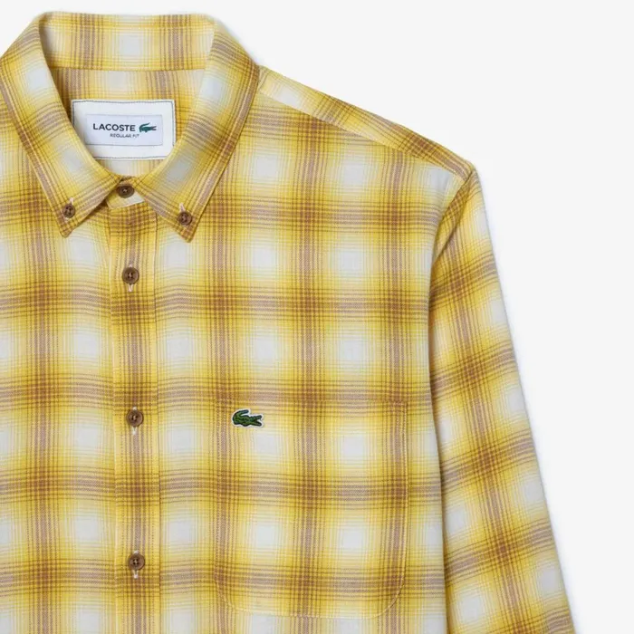 Button Down Shirts Men Lacoste Men039s Cotton And Wool Blend Checked Flannel Shirt Brown White Qiq