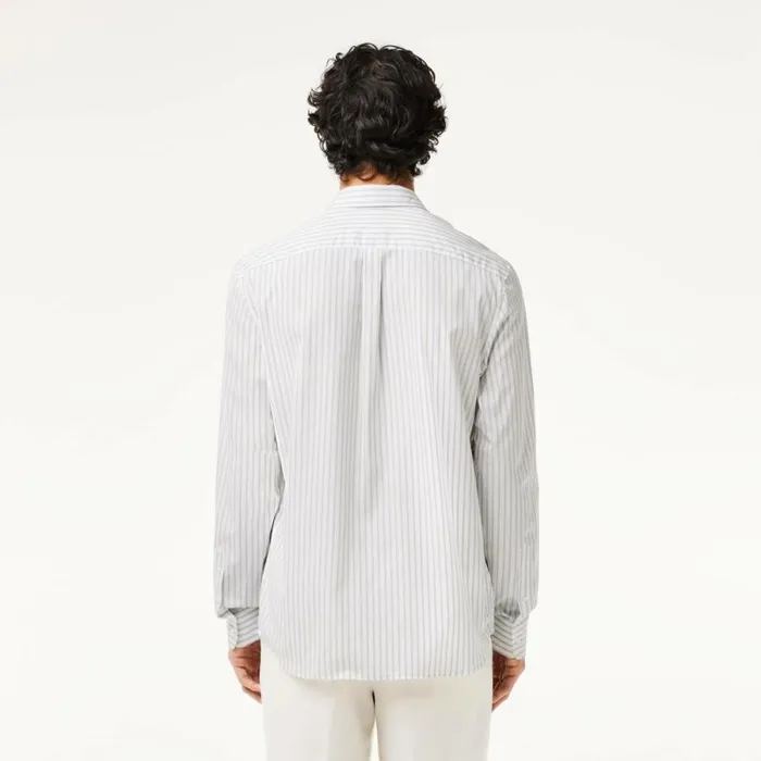 Button Down Shirts Men Lacoste Men039s Logo Badge Striped Shirt White Beige Iqi