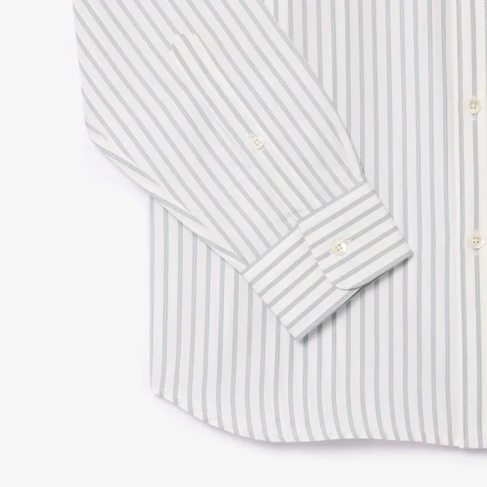 Button Down Shirts Men Lacoste Men039s Logo Badge Striped Shirt White Beige Iqi